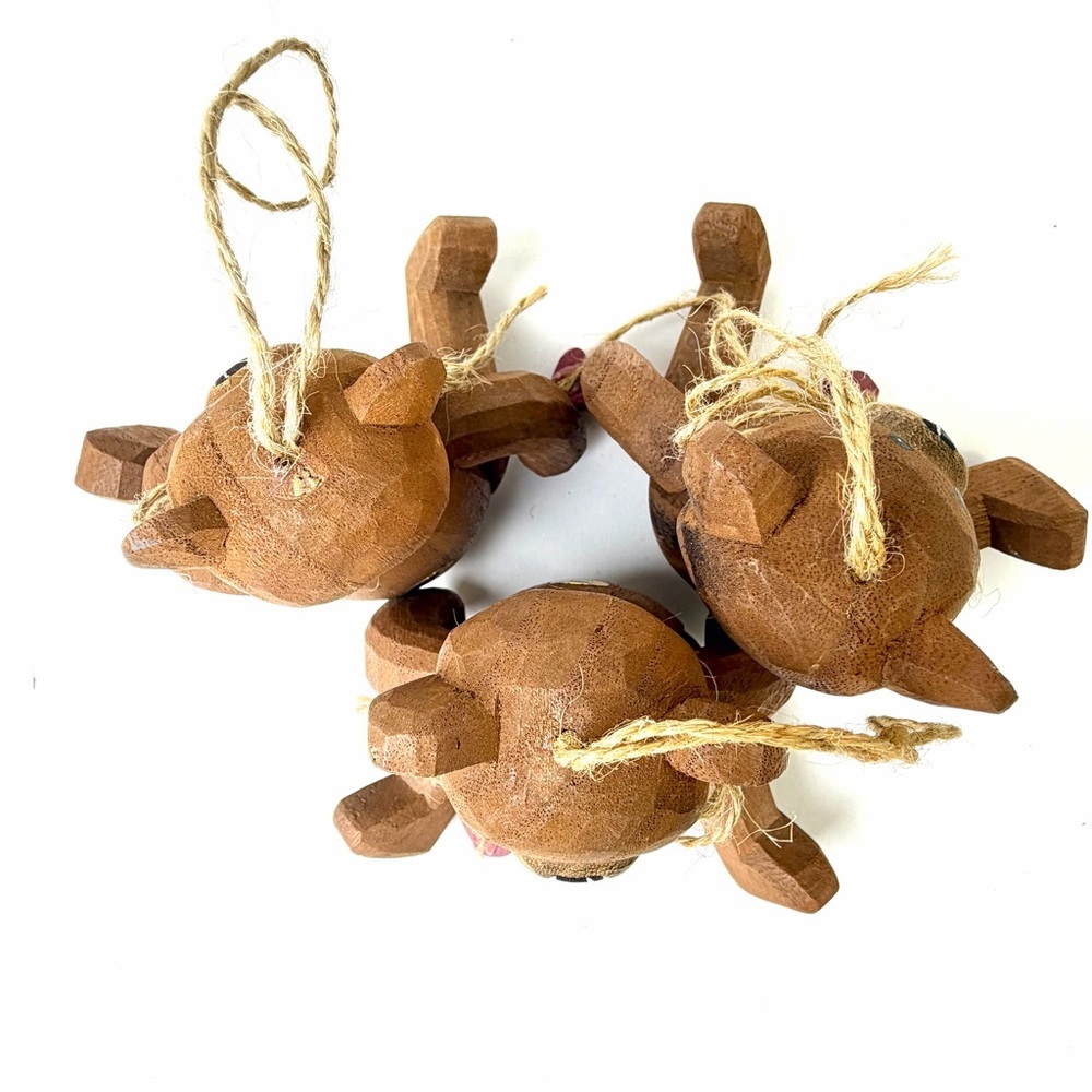 Rustic Wood Teddy Bear Ornaments Set 3 Farmhouse Cottage Decor - Picture 8 of 12